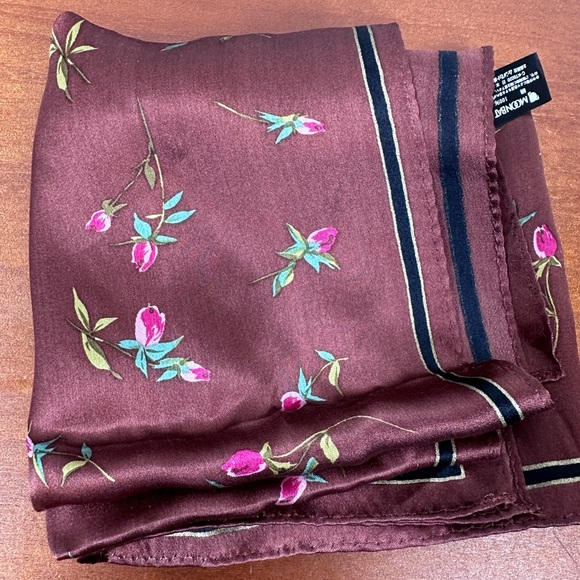 Guess Flower Pattern Brown Silk Square Scarf - Picture 6 of 7